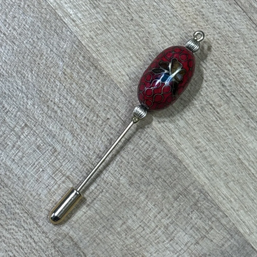 Vintage 1970s Cloisonné Enamel Floral Stick Pin Art Deco Style Hat Lapel